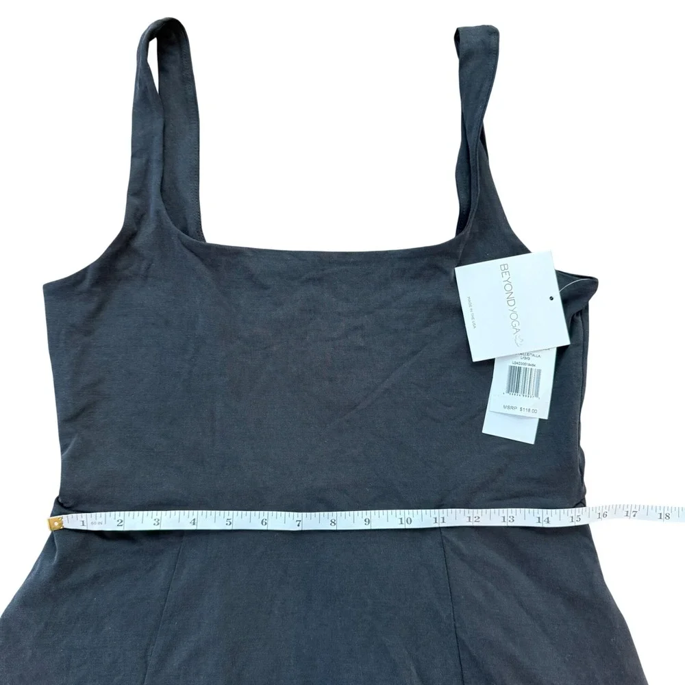Beyond Yoga Spacedye Black Square Neck Mini Dress DW6253 Large NEW - Picture 3 of 5